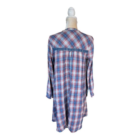 Holding Horses Plaid Anita Tunic Dress Size S Small Blue Red High Low - Picture 3 of 7